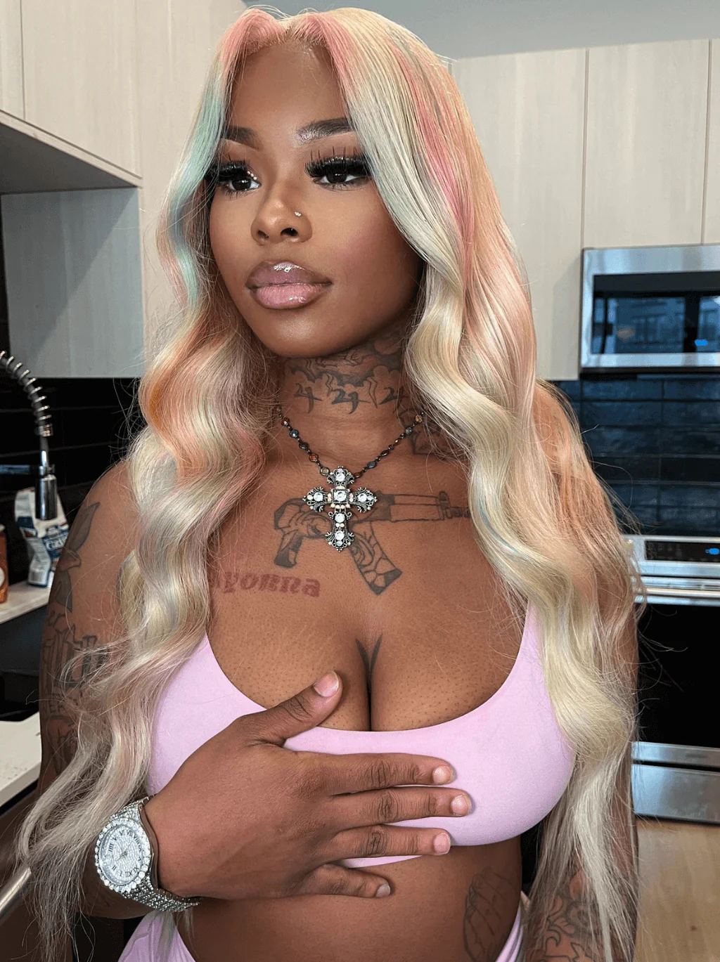 Dorsanee Rainbow Blonde Pink Green Ginger Multi Color Lace Front Human Hair Wig - Image 4
