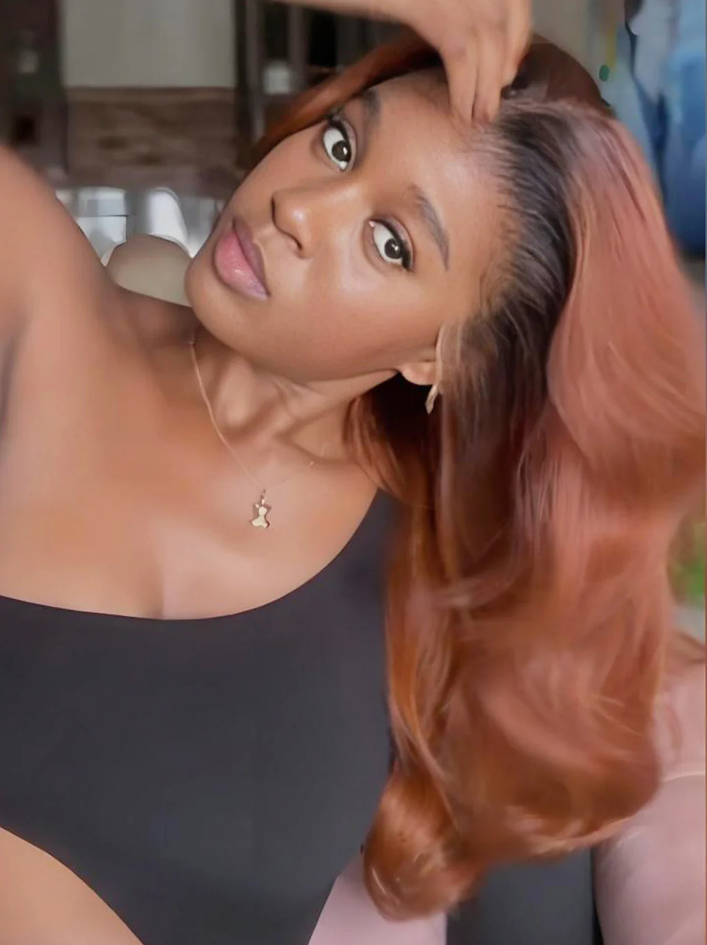 Dorsanee Reddish Brown With Dark Roots 13x4 Lace Front Human Hair Wigs - Image 2