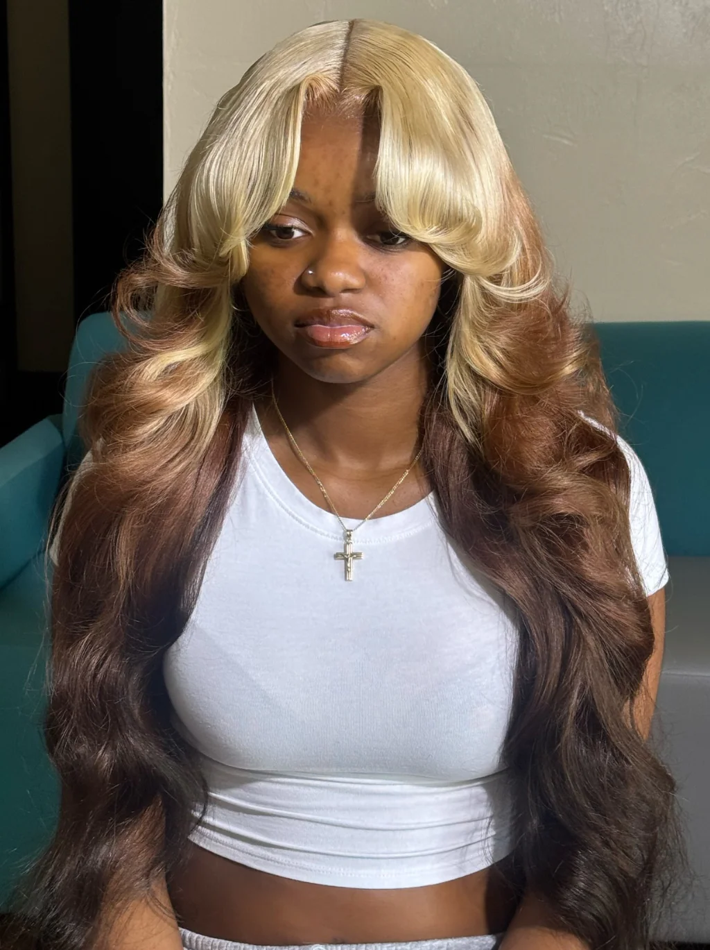 Dorsanee Reverse Ombre Blonde Brown Curtain Bangs 13x4 Lace Front Virgin Human Hair Wigs - Image 6
