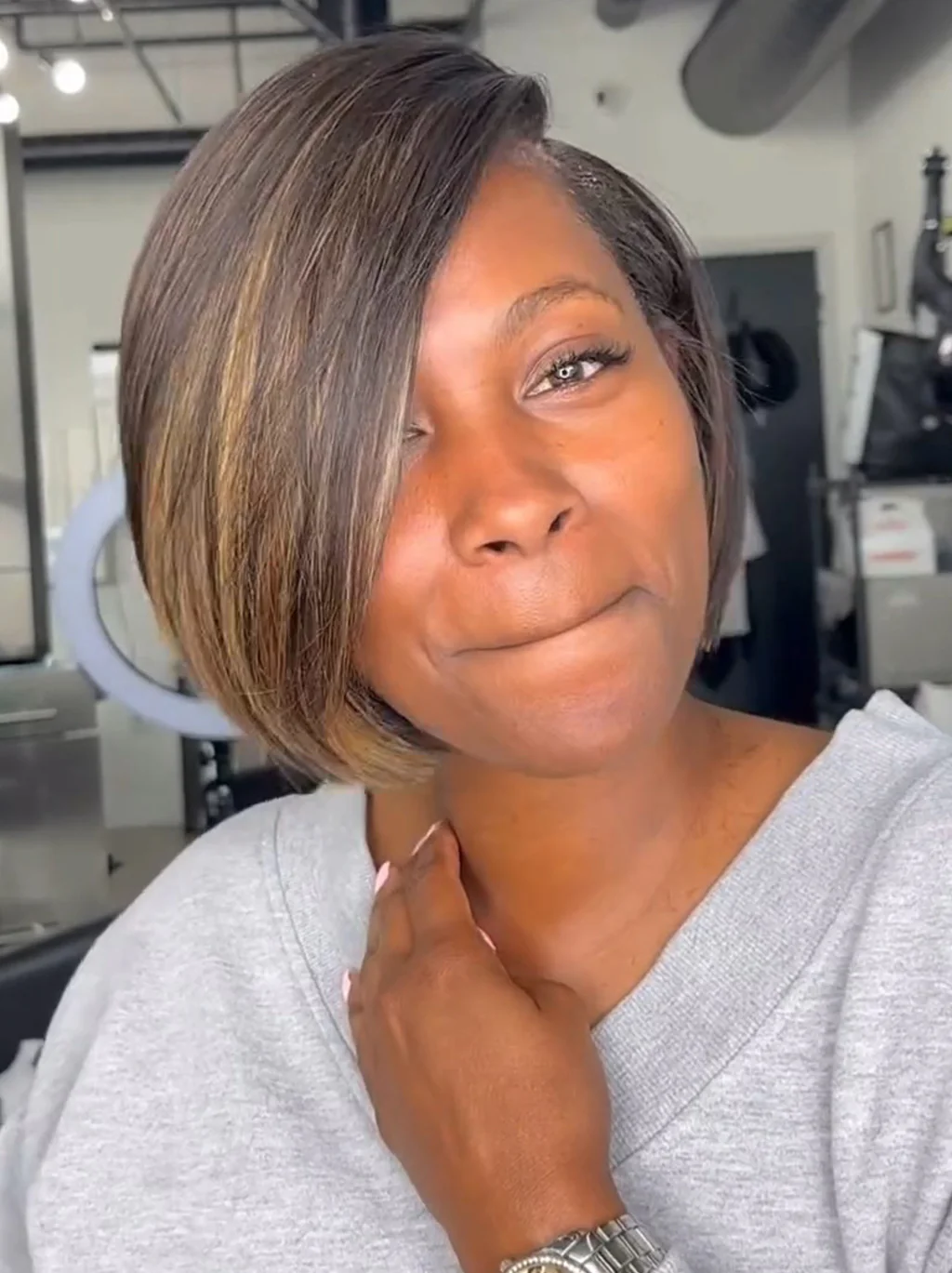 Dorsanee Short Bob Pixie Cut Brown Highlight 13x4 Lace Front Virgin Human Hair Wigs - Image 2