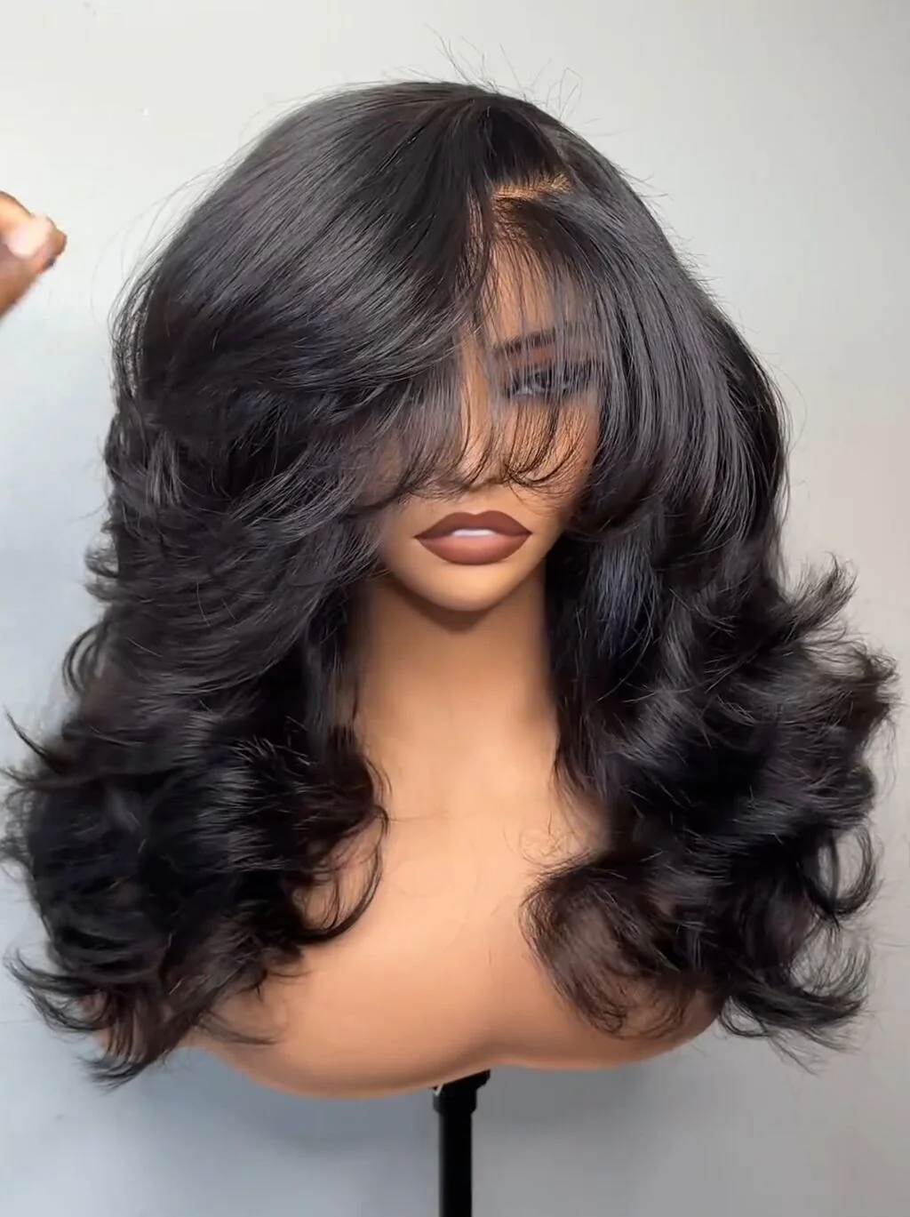 Dorsanee Side Part Layer Cut Straight 13X4 Lace Front Human Hair Wigs With Bangs 250 300 Density - Image 3