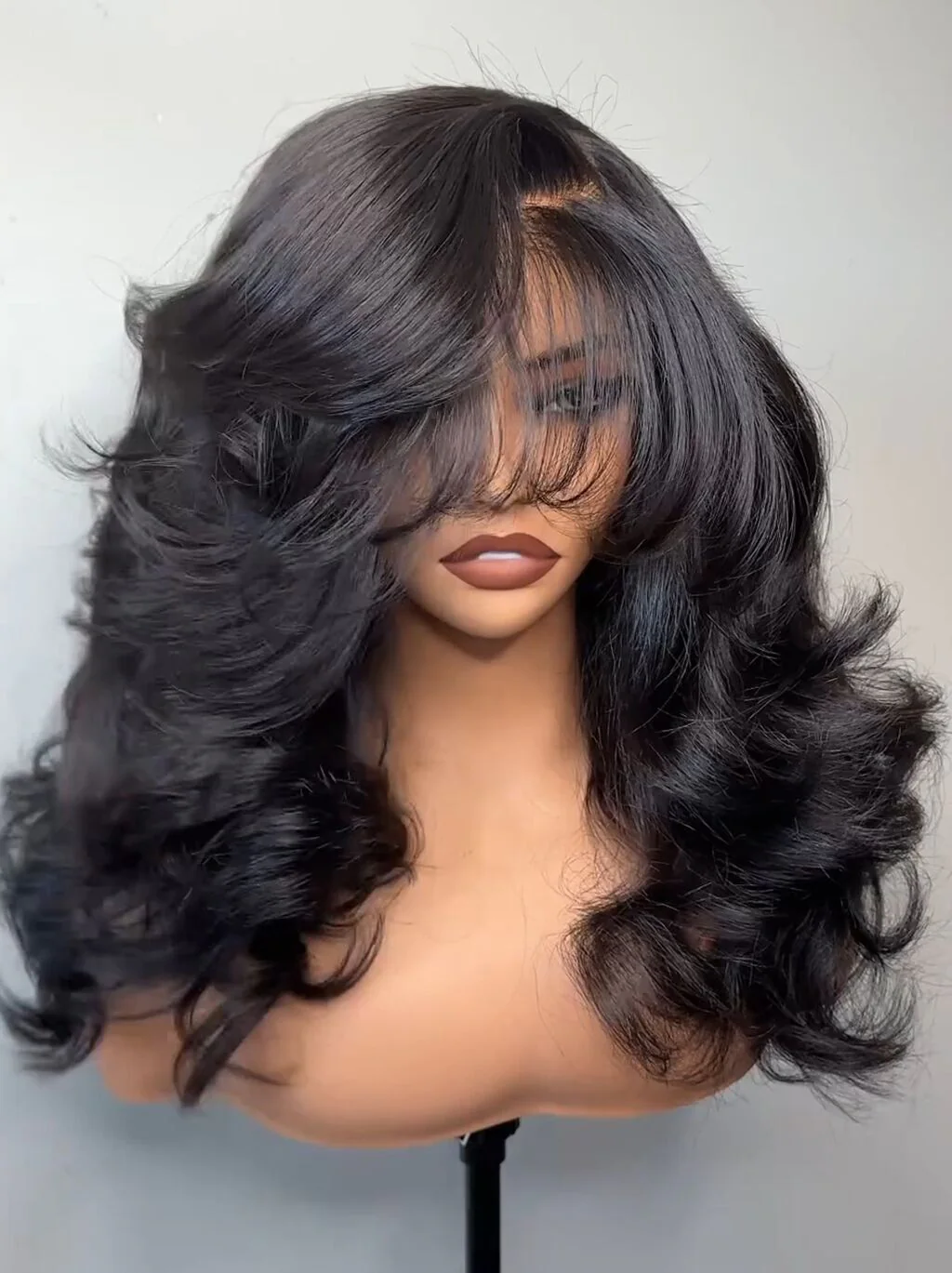 Dorsanee Side Part Layer Cut Straight 13X4 Lace Front Human Hair Wigs With Bangs 250 300 Density - Image 4
