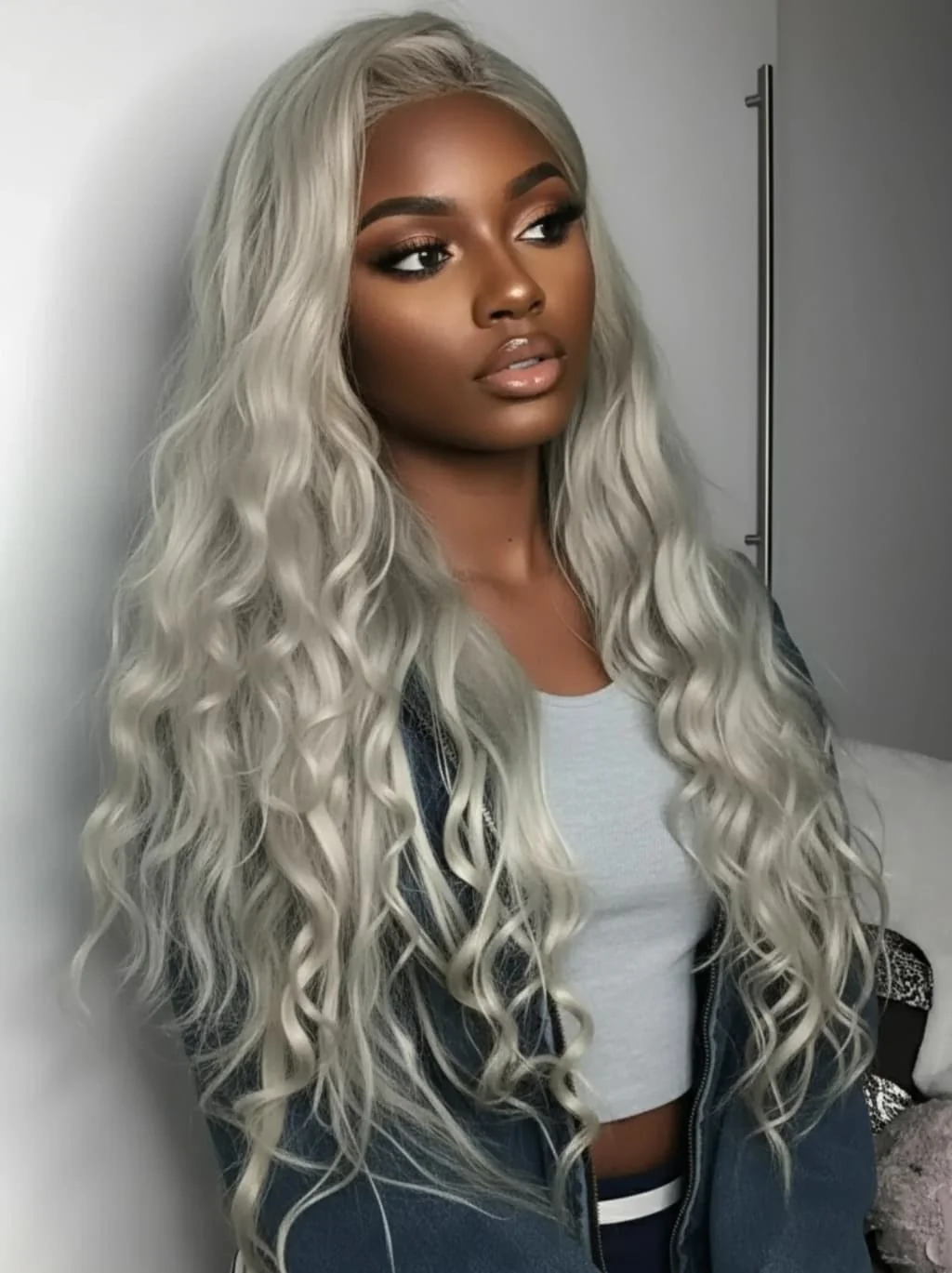 Dorsanee Silver Ash Gray 13x4 Lace Front Virgin Human Hair Wig 200 Density - Image 2