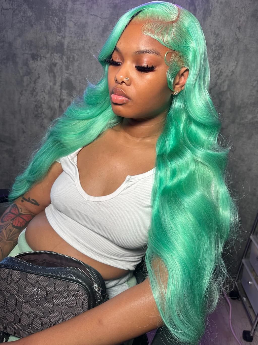 Dorsanee Silver Gray Pastel Green 13x4 Lace Front Virgin Human Hair Wigs 200 Density - Image 4