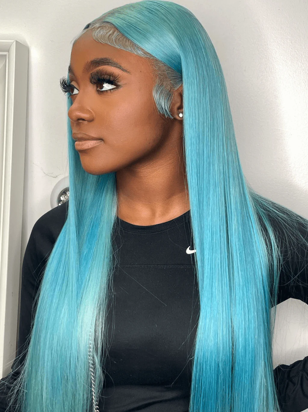 Dorsanee Sky Blue Bone Straight 13x4 Lace Front Virgin Human Hair Wigs - Image 3
