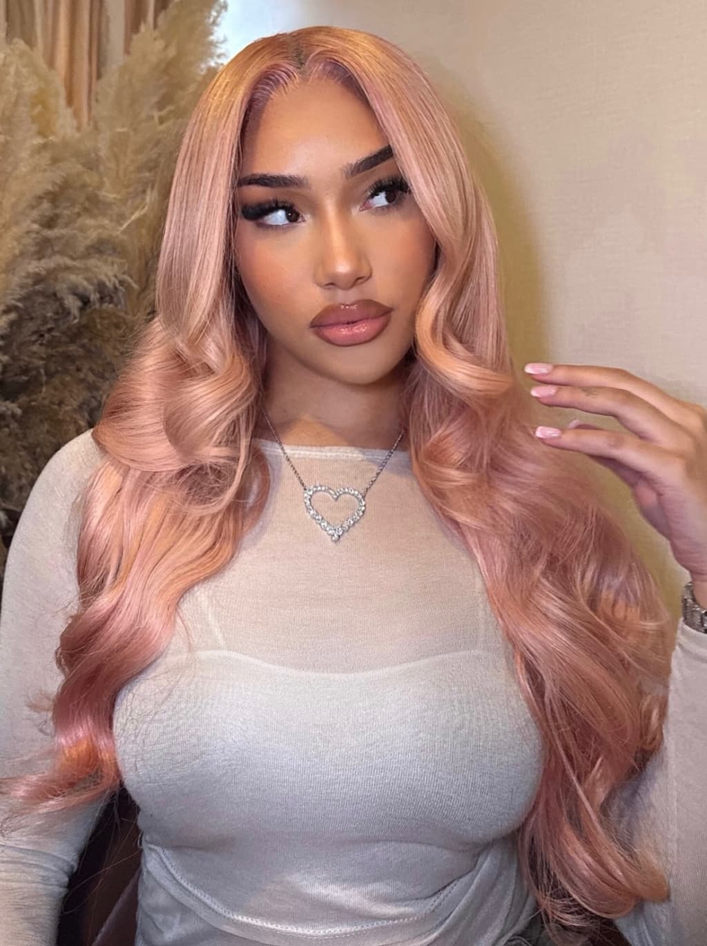 Dorsanee Soft Rose Blush Pink 13x4 Lace Front Human Hair Wigs 200 Density - Image 3