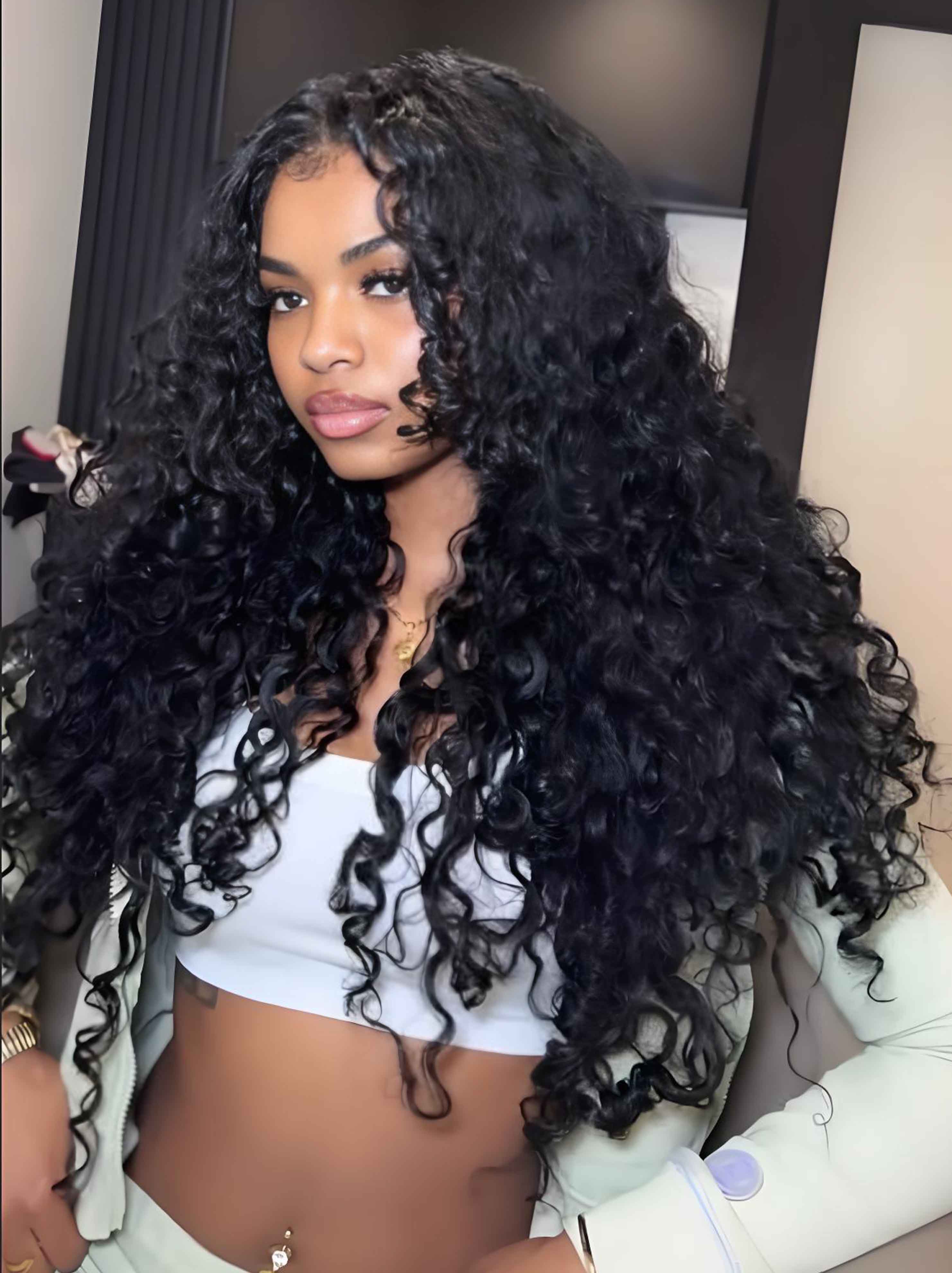 Dorsanee Spanish Crimped Loose Wave Curl 13X4 Lace Front Human Hair Wig 250 300 Density - Image 2