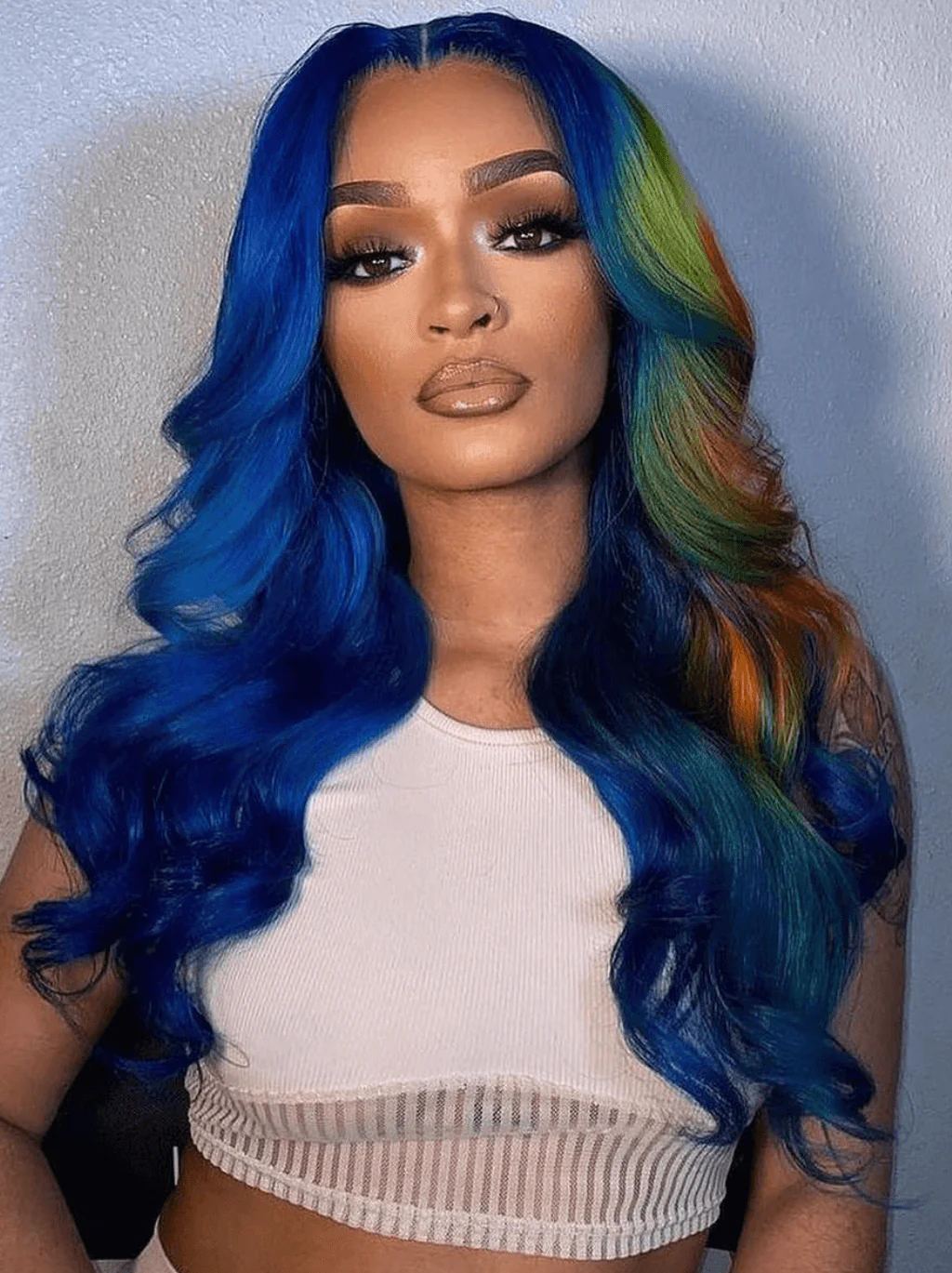 Dorsanee Split Dye Blue Ombre Yellow Copper Red 13x4 Lace Front Human Hair Wigs - Image 3
