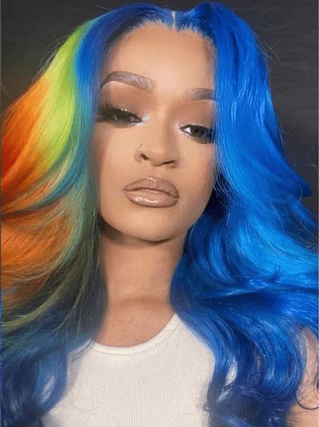 Dorsanee Split Dye Blue Ombre Yellow Copper Red 13x4 Lace Front Human Hair Wigs - Image 4