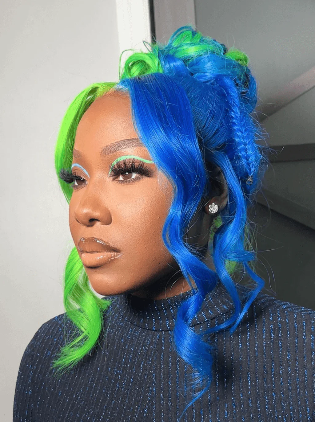 Dorsanee Split Dye Half Green Half Blue 13x4 Lace Front Virgin Human Hair Wigs - Image 5
