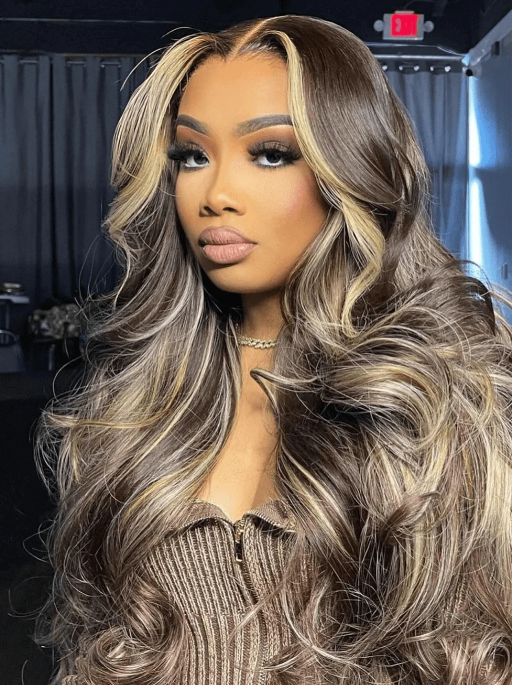 Dorsanee Strawberry Blonde Chocolate Brown  Skunk Stripe Highlight Streaks 13x4 Lace Front Human Hair Wigs - Image 3