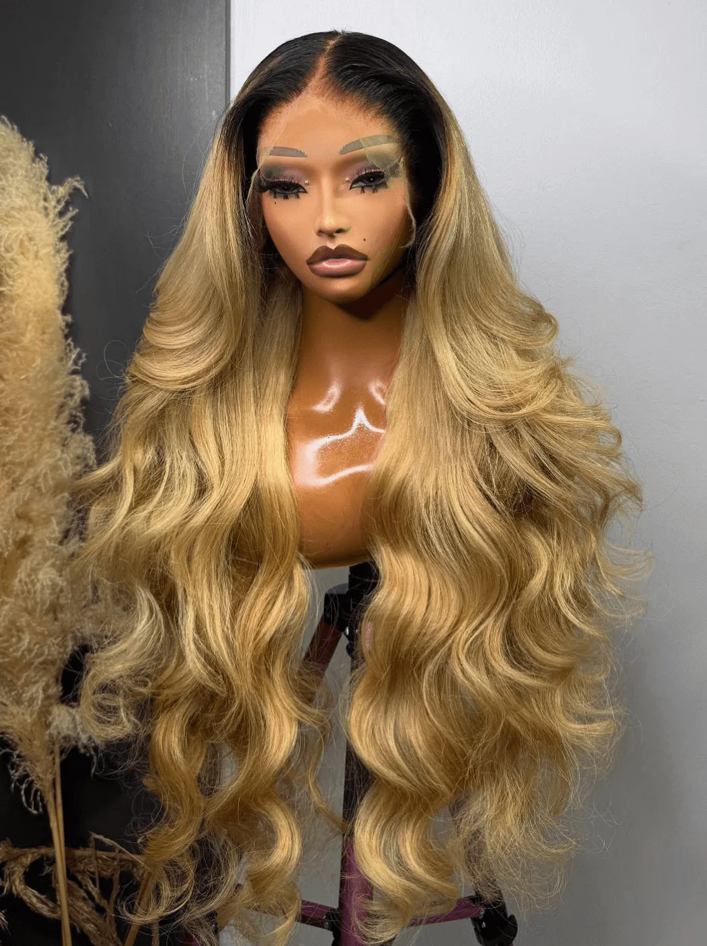 Dorsanee Strawberry Honey Blonde With Dark Roots 13x4 Lace Front Virgin Human Hair Wigs - Image 2