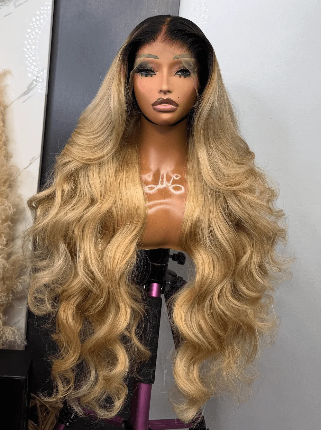 Dorsanee Strawberry Honey Blonde With Dark Roots 13x4 Lace Front Virgin Human Hair Wigs - Image 3