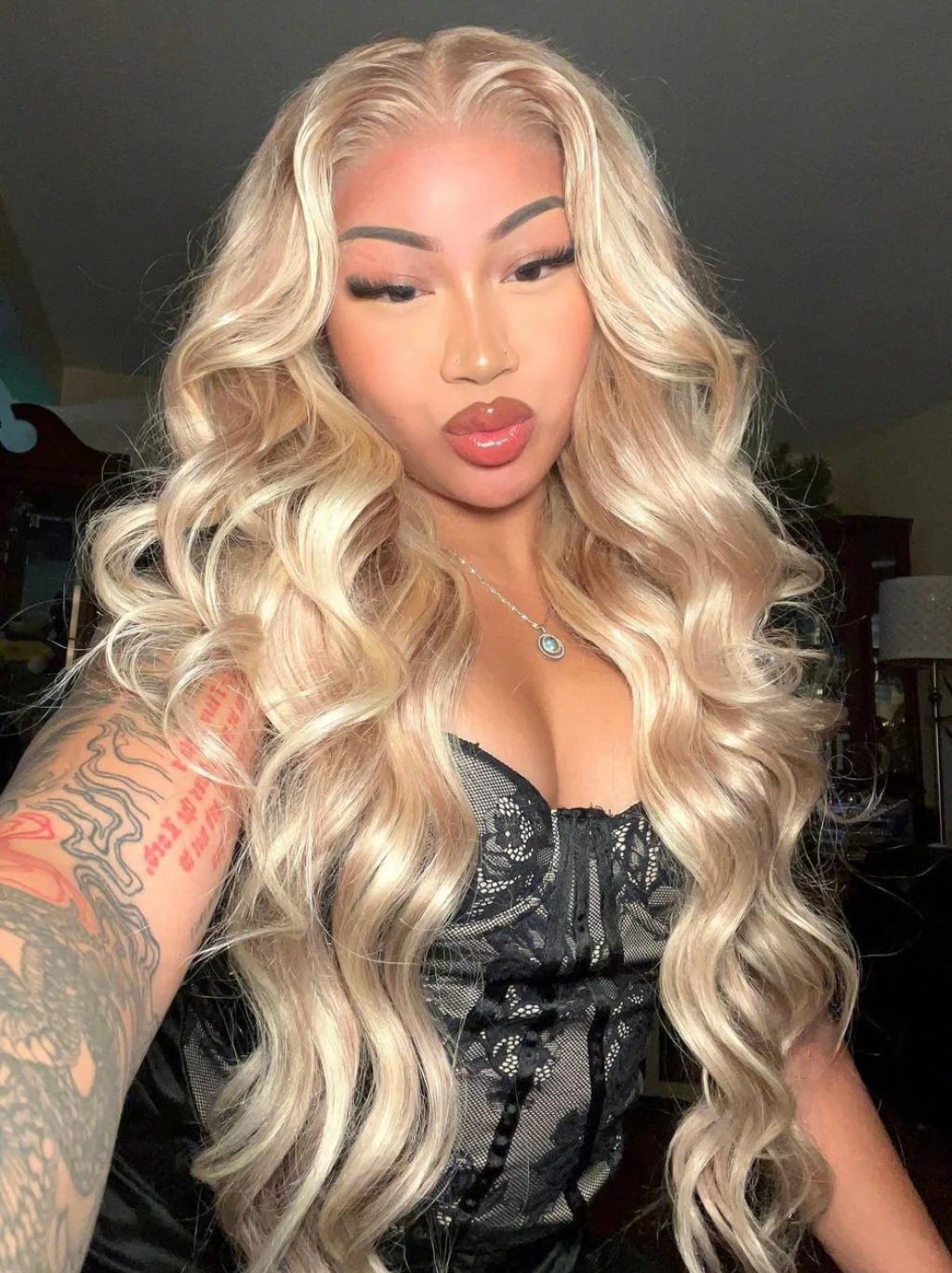 Dorsanee Tea Light Brown Blonde Highlight Body Wave Hair Wigs 200 Density - Image 3