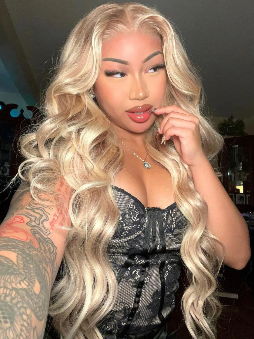 Dorsanee Tea Light Brown Blonde Highlight Body Wave Hair Wigs 200 Density - Image 4