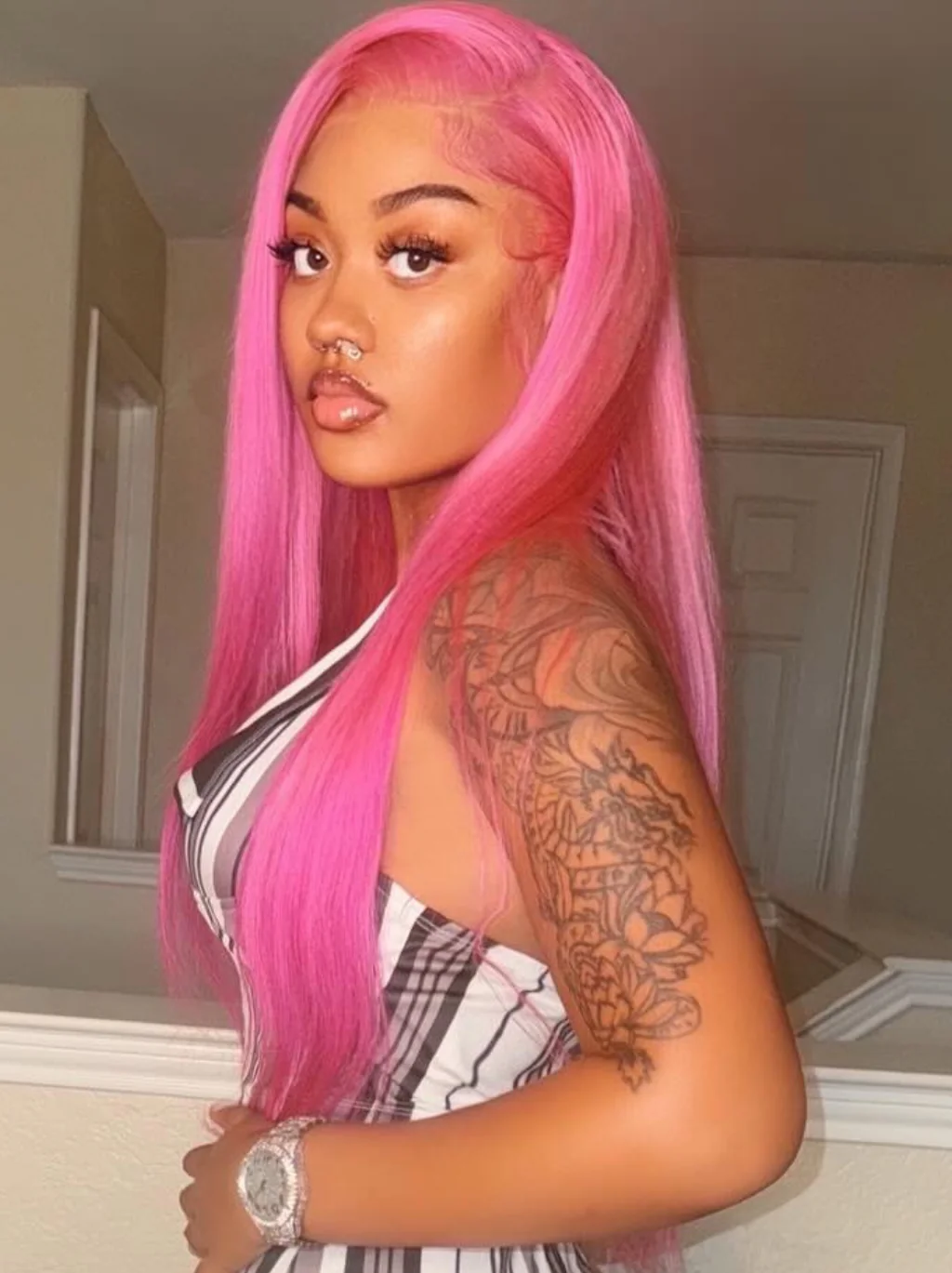 Dorsanee Vibrant Magenta Purple Pink 13x4 Lace Front Human Hair Wigs - Image 2