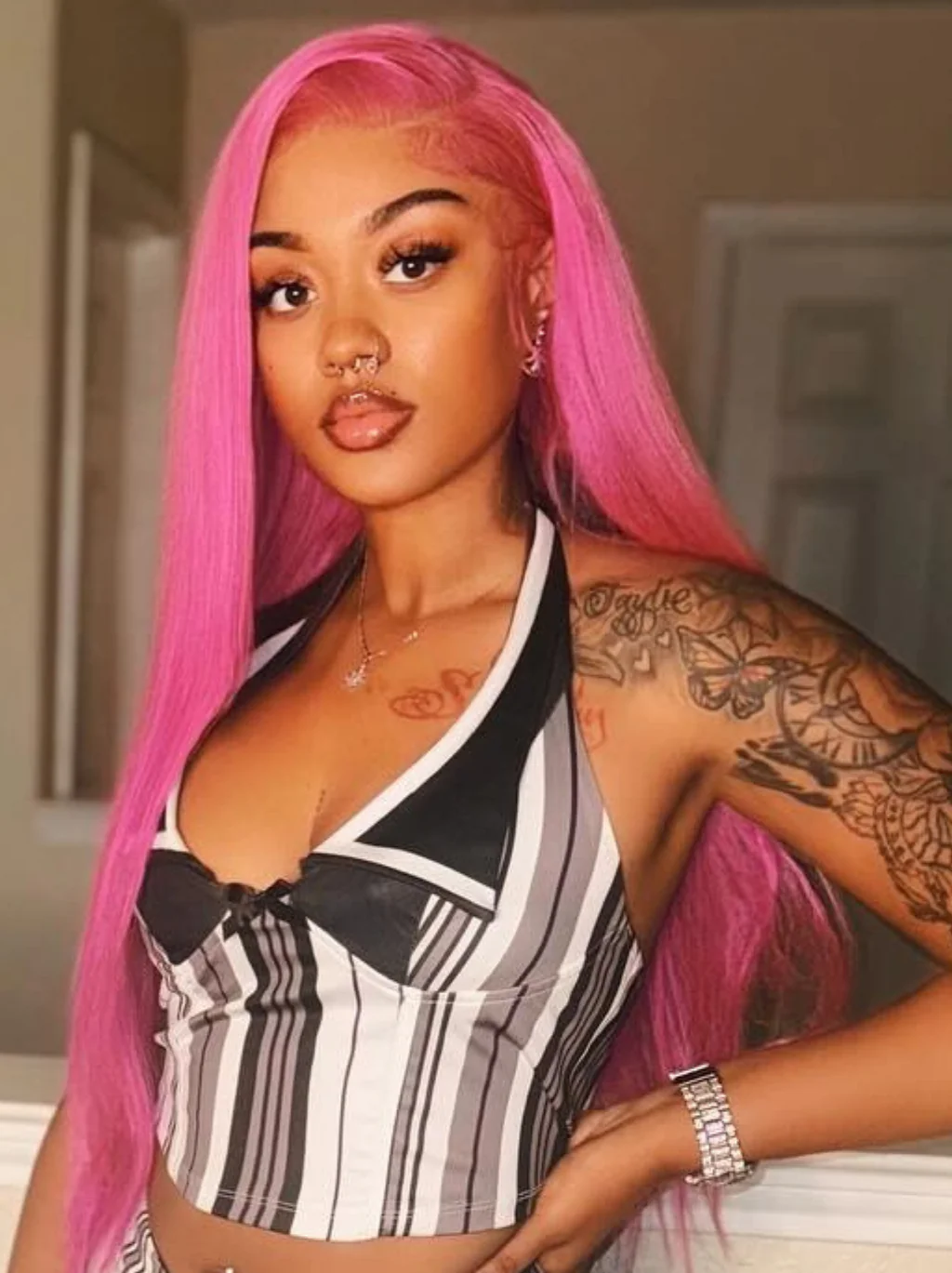 Dorsanee Vibrant Magenta Purple Pink 13x4 Lace Front Human Hair Wigs - Image 4