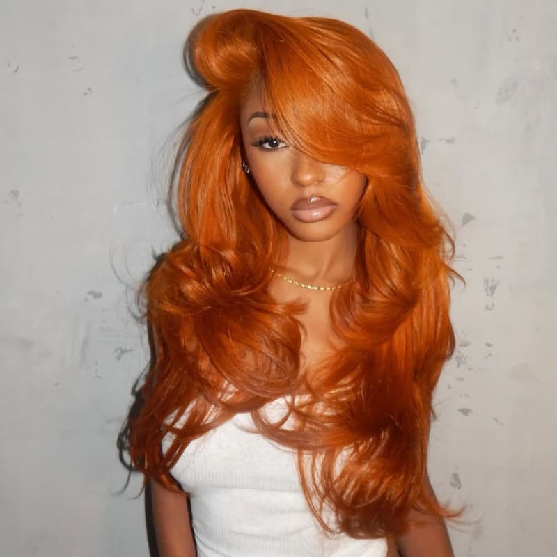 Dorsanee Vibrant Pumpkin Copper Orange 13x4 Lace Front Virgin Human Hair Wig - Image 5