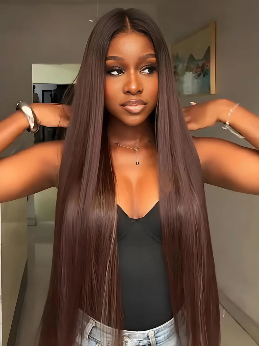 Dorsanee Vietnamese Brown Bone Straight 13x4 Lace Front Human Hair Wigs - Image 4