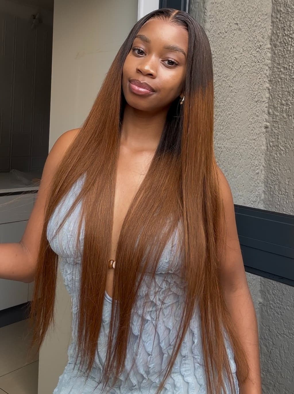 Dorsanee Warm Chestnut Brown with Dark Roots Bone Straight 13X4 Lace Front Human Hair Wigs 250 300 Density - Image 2