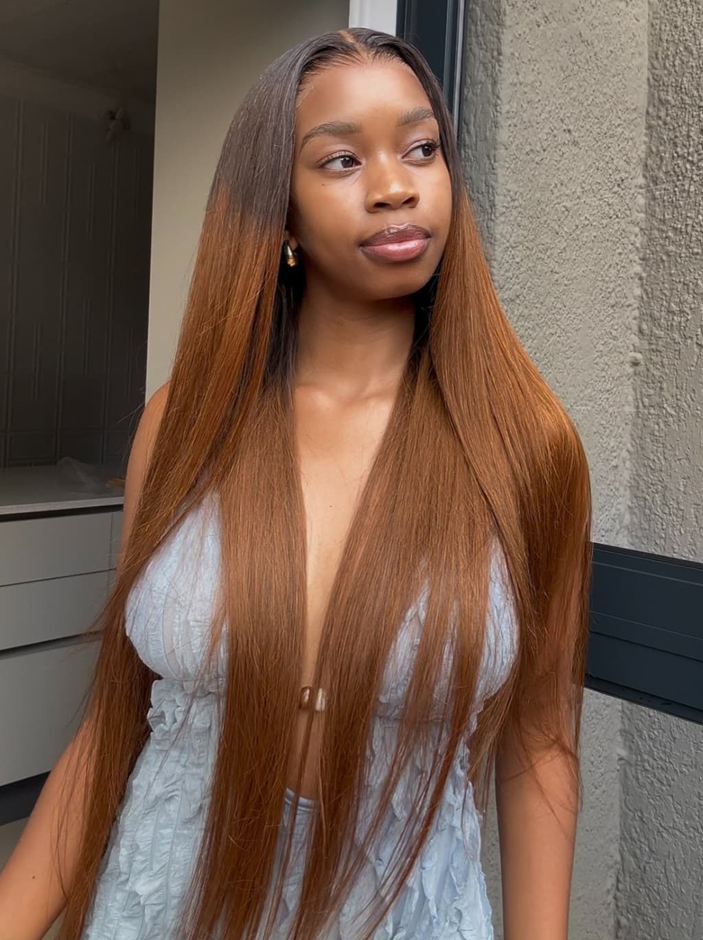Dorsanee Warm Chestnut Brown with Dark Roots Bone Straight 13X4 Lace Front Human Hair Wigs 250 300 Density - Image 4