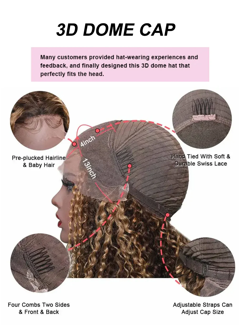Dorsanee 250 Density Brown Highlights Jerry Curly 13x4 Lace Front Human Hair Wigs - Image 6