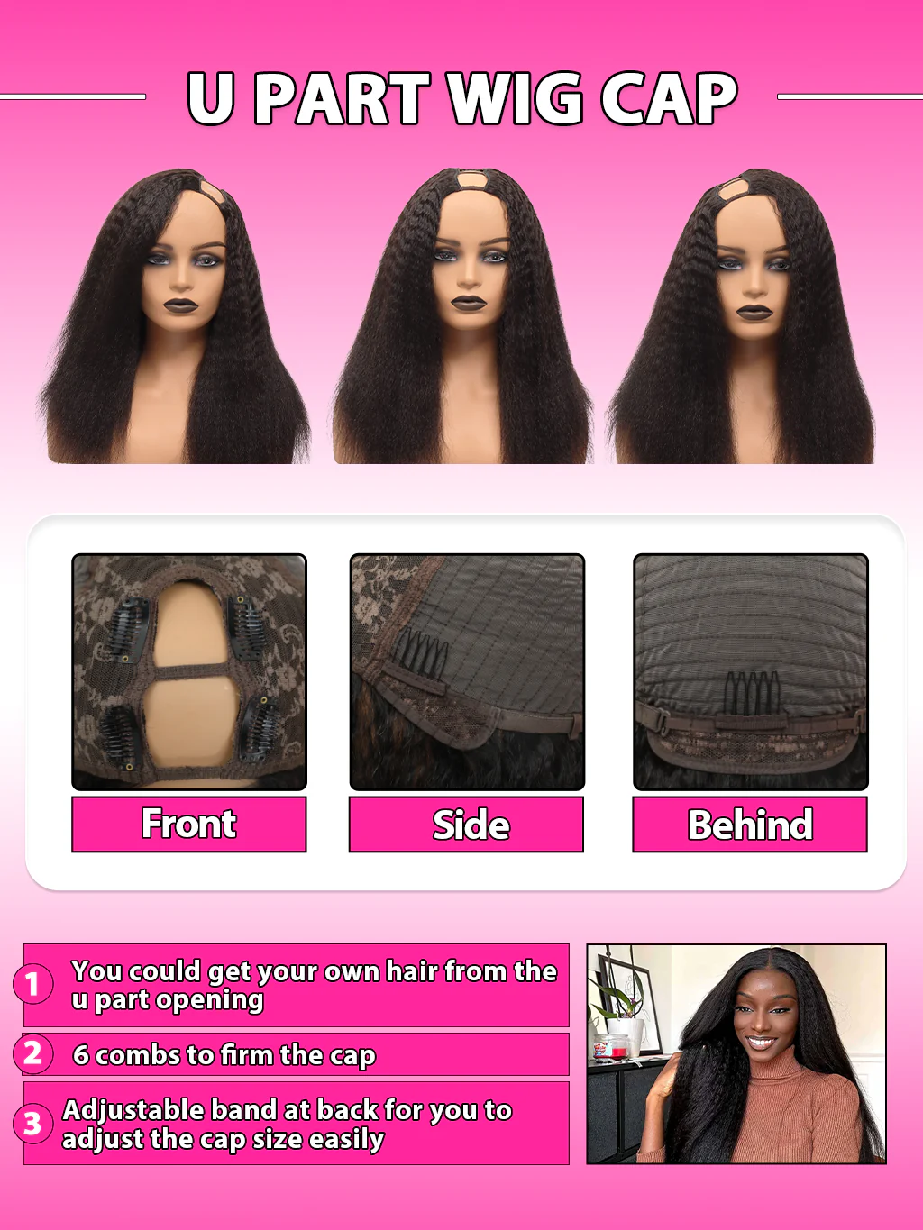 Dorsanee Full And Thick Kinky Straight U Part Wig Glueless Human Hair Wigs - Image 9
