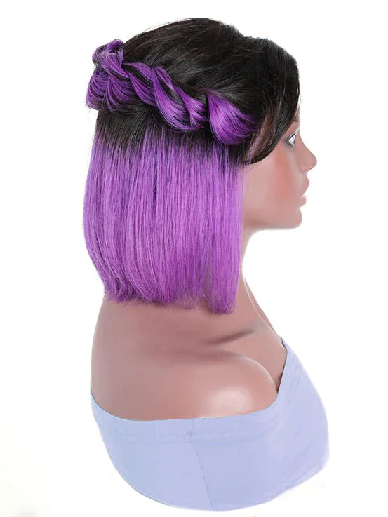 Dorsanee Peekaboo Two Tones Black with Red Blonde Green Purple Blue Pink Short Straight Hair Bob Wigs - Image 8